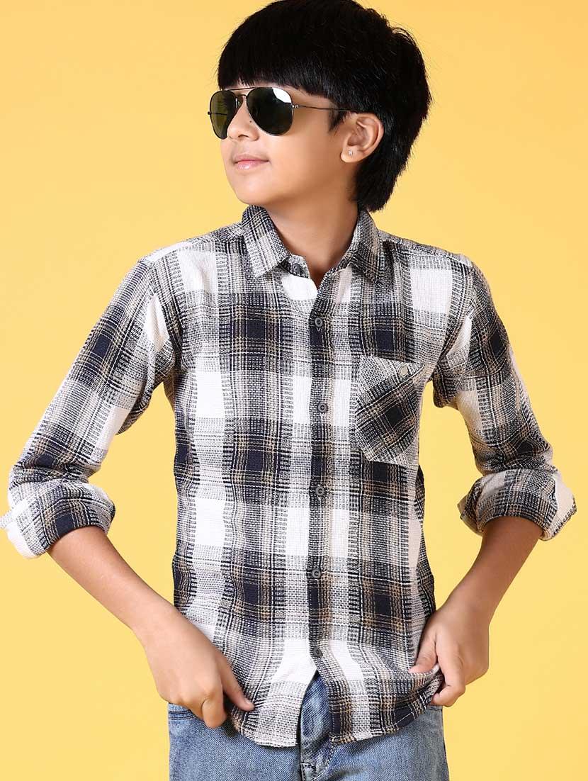 boys long sleeves checkered shirt - 21634444 - Standard Image - 1