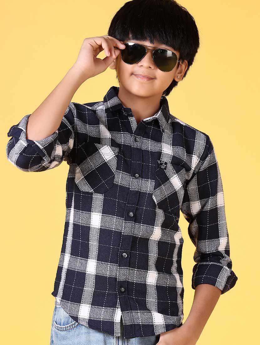 boys long sleeves checkered shirt - 21634447 - Standard Image - 1
