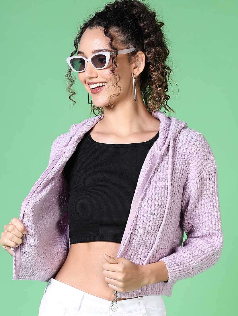 women solid hooded long sleeves pullover - 21634458 -  Standard Image - 1