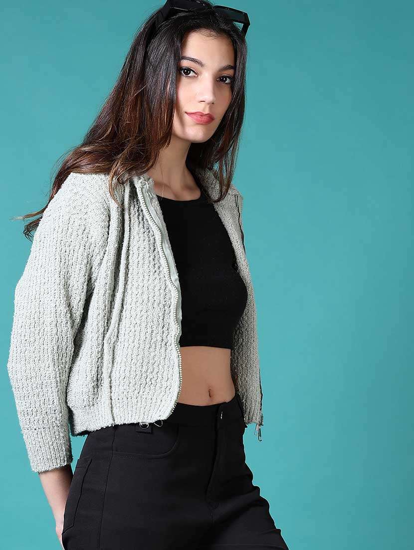 women solid hooded long sleeves pullover - 21634459 -  Standard Image - 1