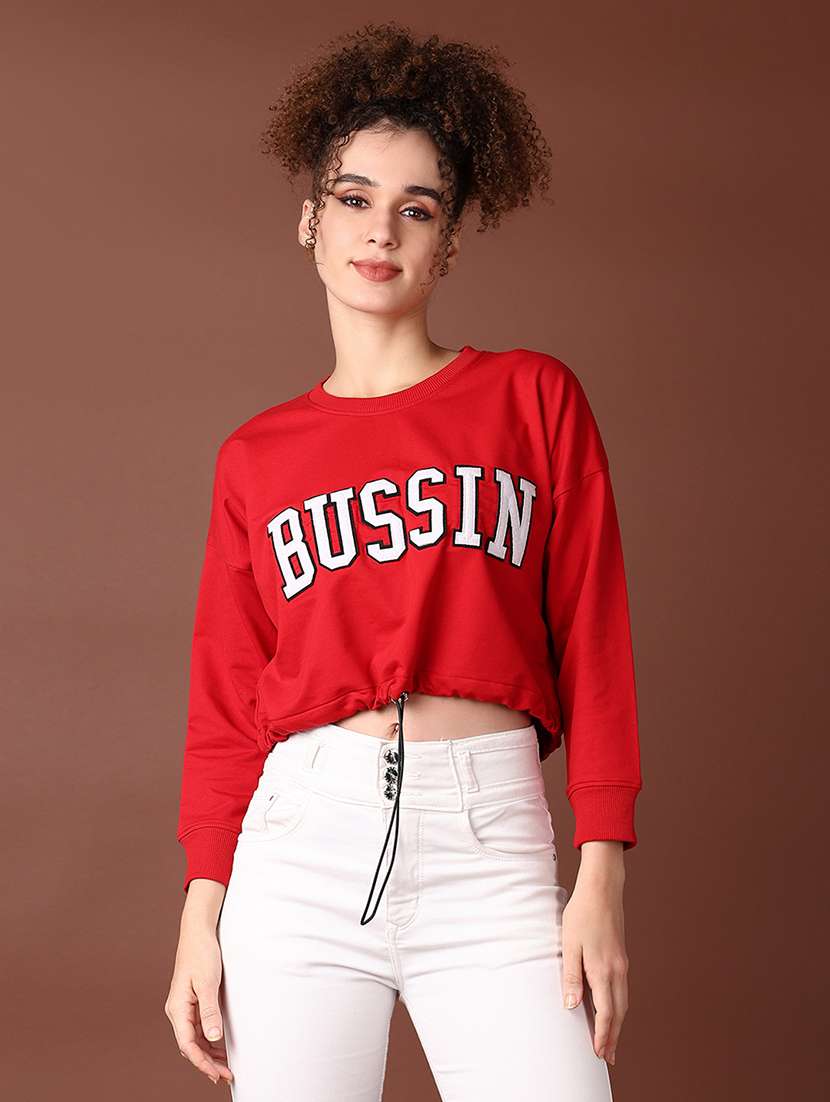 women long sleeves chest print sweatshirt