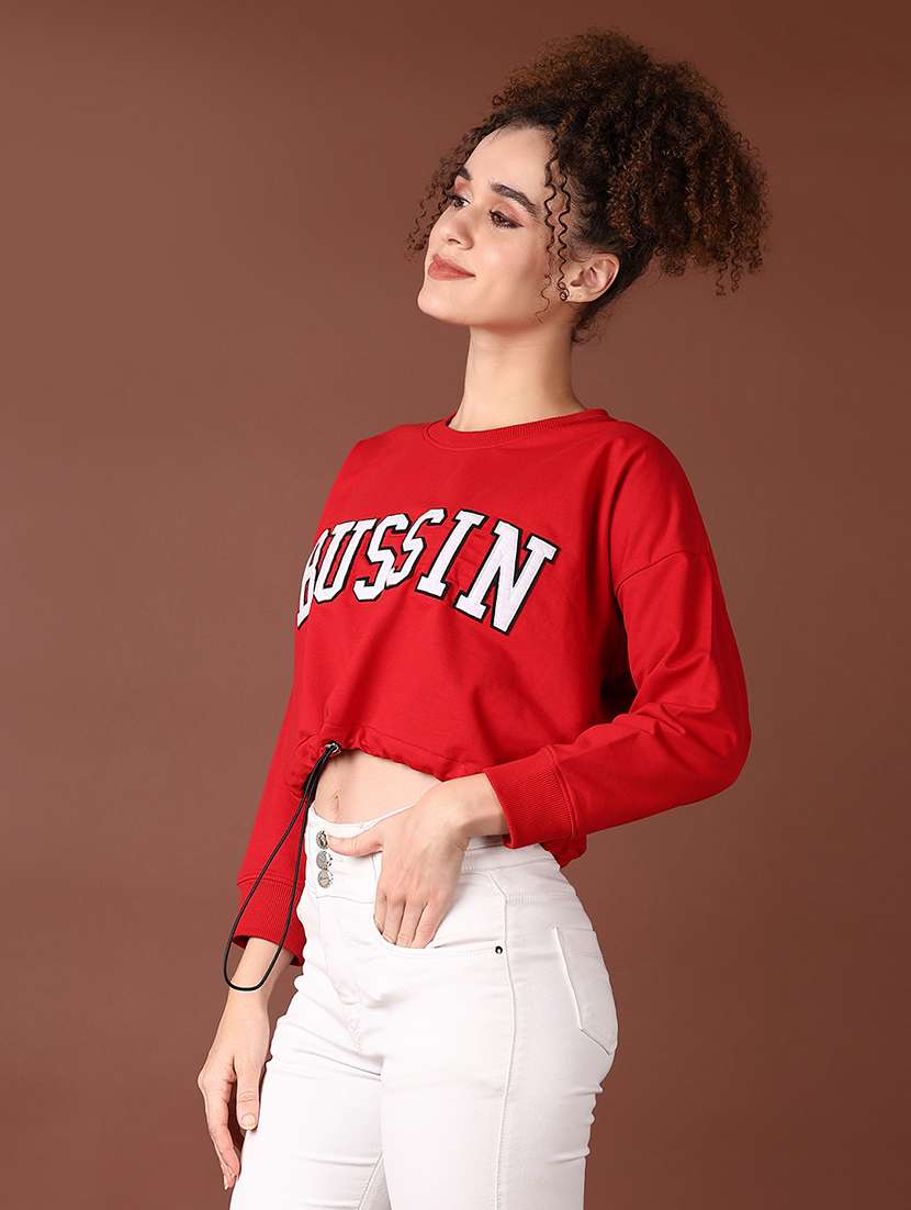 women long sleeves chest print sweatshirt - 21634622 -  Standard Image - 1