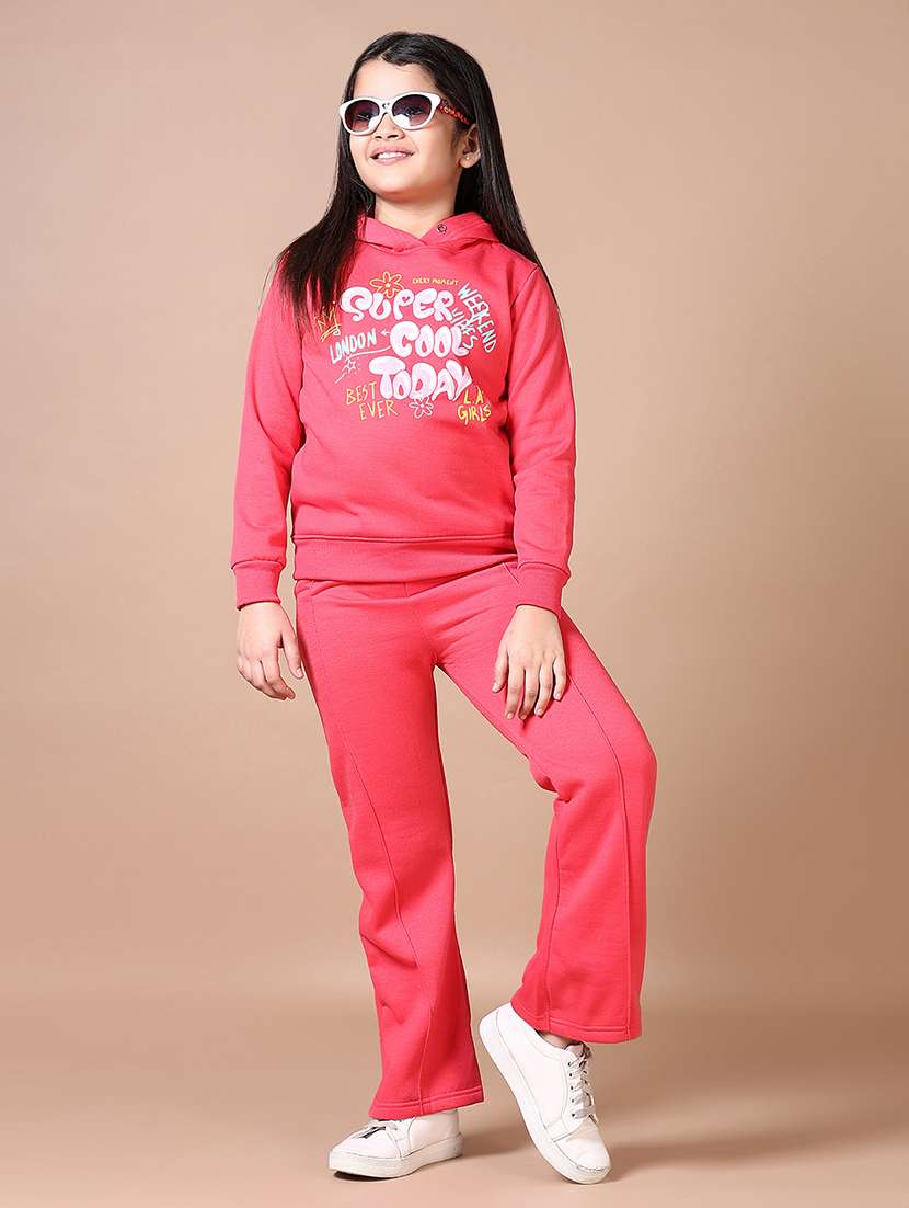 girls typography print sweatshirt & pyjama full length set - 21634627 -  Standard Image - 1