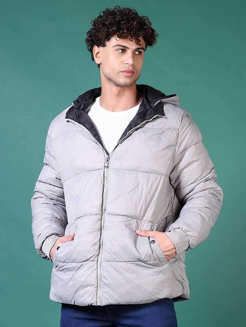 men solid long sleeve reversible puffer jacket