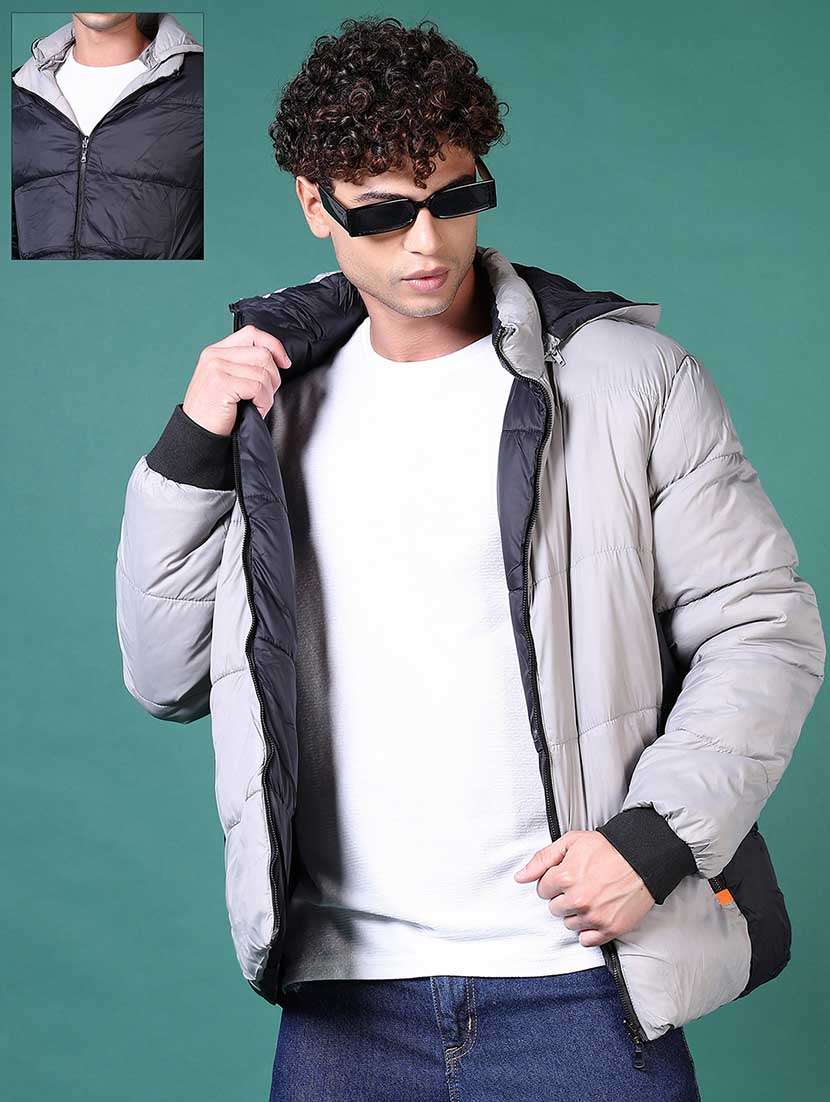 men solid long sleeve reversible puffer jacket - 21634654 -  Standard Image - 1