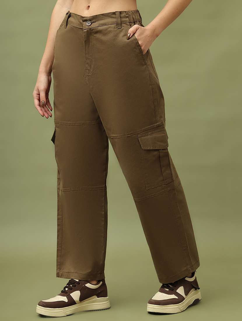 women solid high rise cargo - 21634990 -  Standard Image - 1