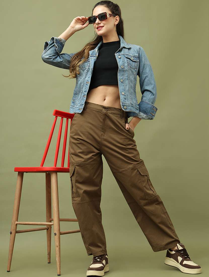 women solid high rise cargo - 21634990 -  Standard Image - 4