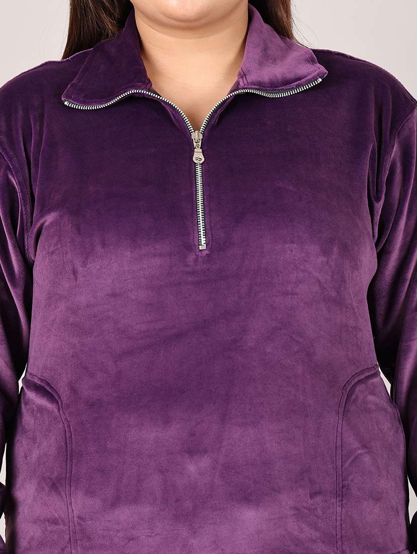 women solid velvet pyjama nightwear set - 21634995 -  Standard Image - 4