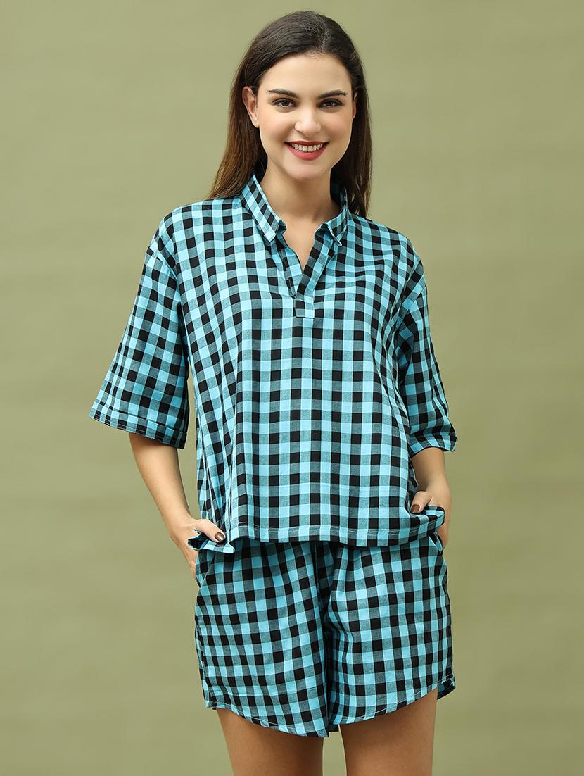 women checkered shorts nightwear set - 21634999 - Zoom Image - 0