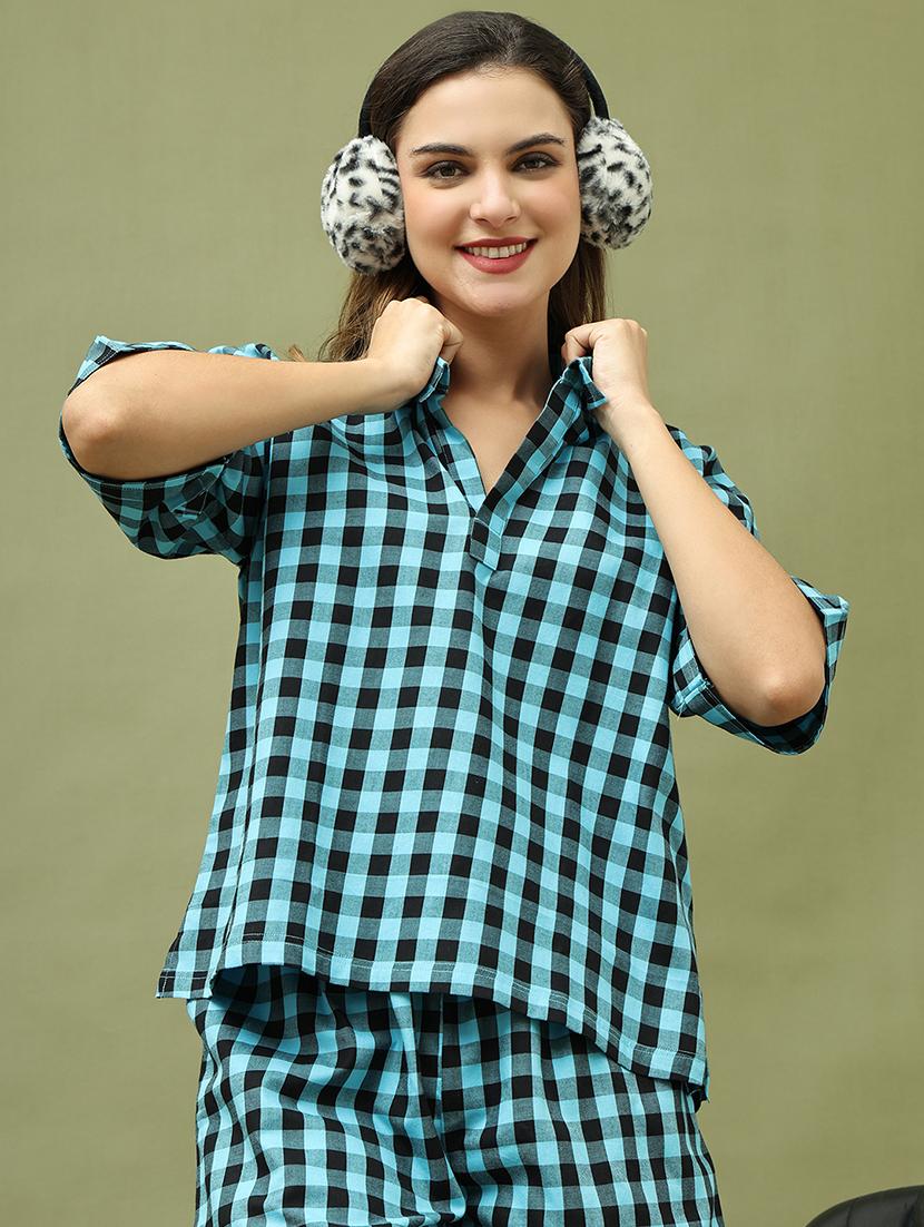 women checkered shorts nightwear set - 21634999 - Standard Image - 1