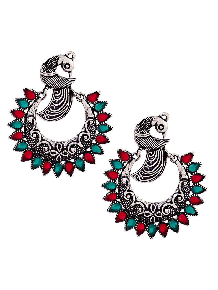 silver-toned circular chandbali earrings - 21635014 -  Standard Image - 1