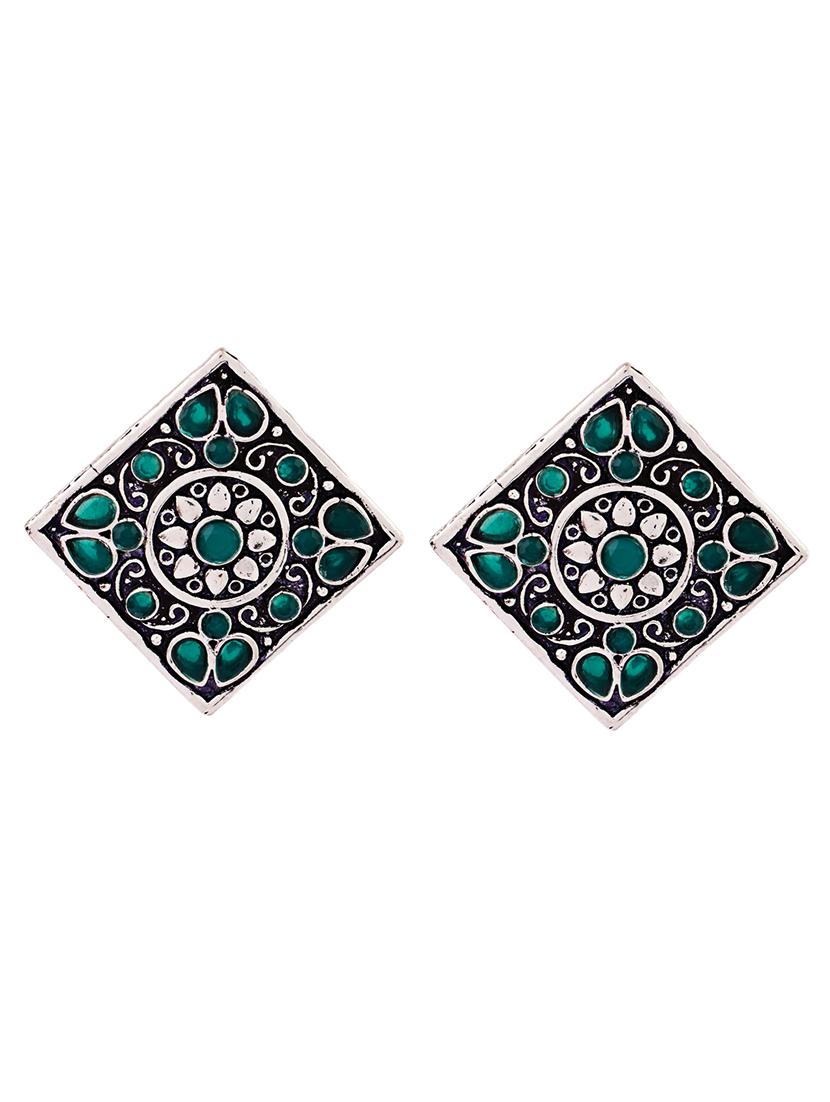 silver oxidise green tone stud earrings - 21635015 - Standard Image - 1