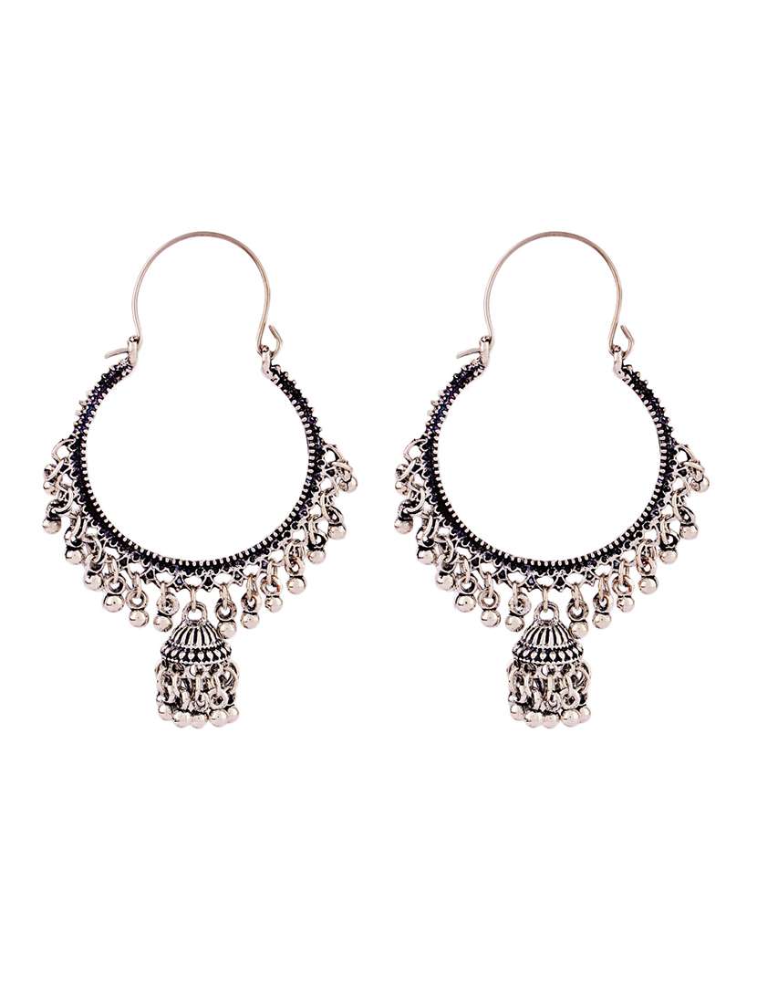 silver oxidised circular shape jhumka earrings - 21635017 - Standard Image - 1