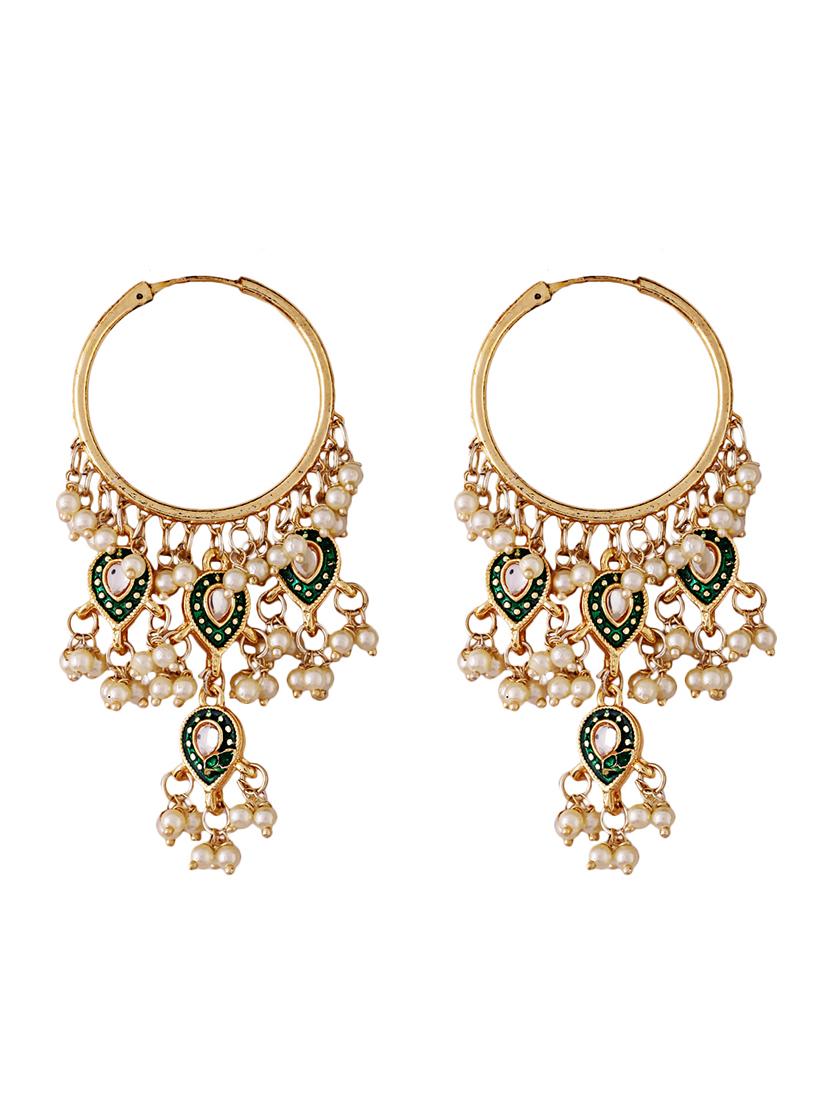 gold plated kundan & pearl work hoop earrings - 21635019 -  Standard Image - 1
