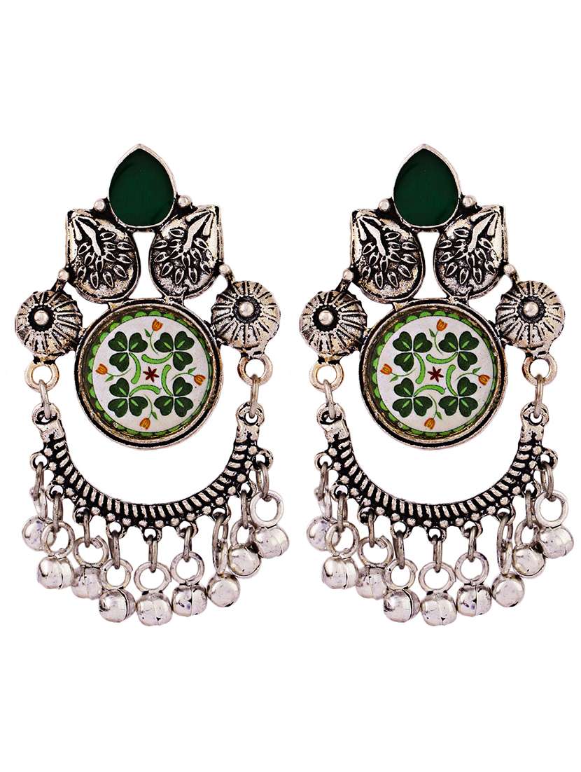 silver oxidised green tone drop earrings - 21635020 -  Standard Image - 1