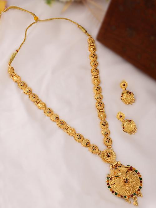 women gold plated long necklace with earrings - 21635037 -  Standard Image - 0