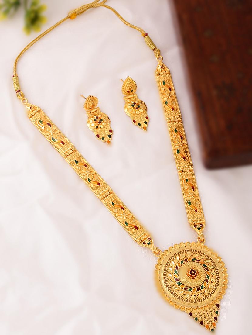 women gold plated long necklace with earrings - 21635039 -  Zoom Image - 0