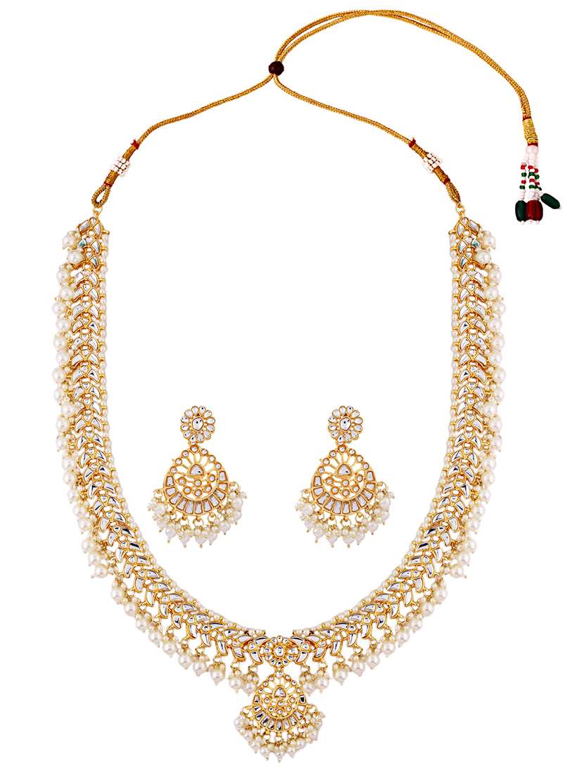 gold plated kundan studded necklace with earrings - 21635042 - Standard Image - 1