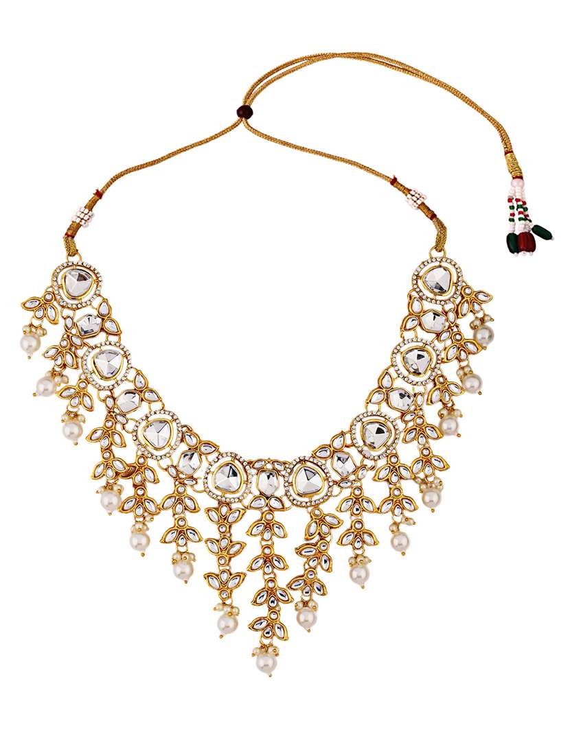 women white pearl & kundan work jewellery set with mangtika - 21635044 -  Standard Image - 1