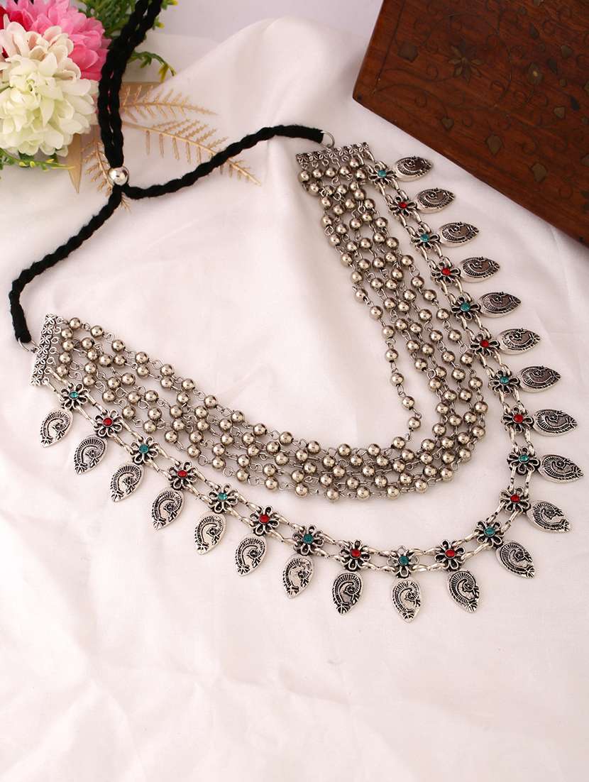 women oxidised elegant silver choker necklace 
