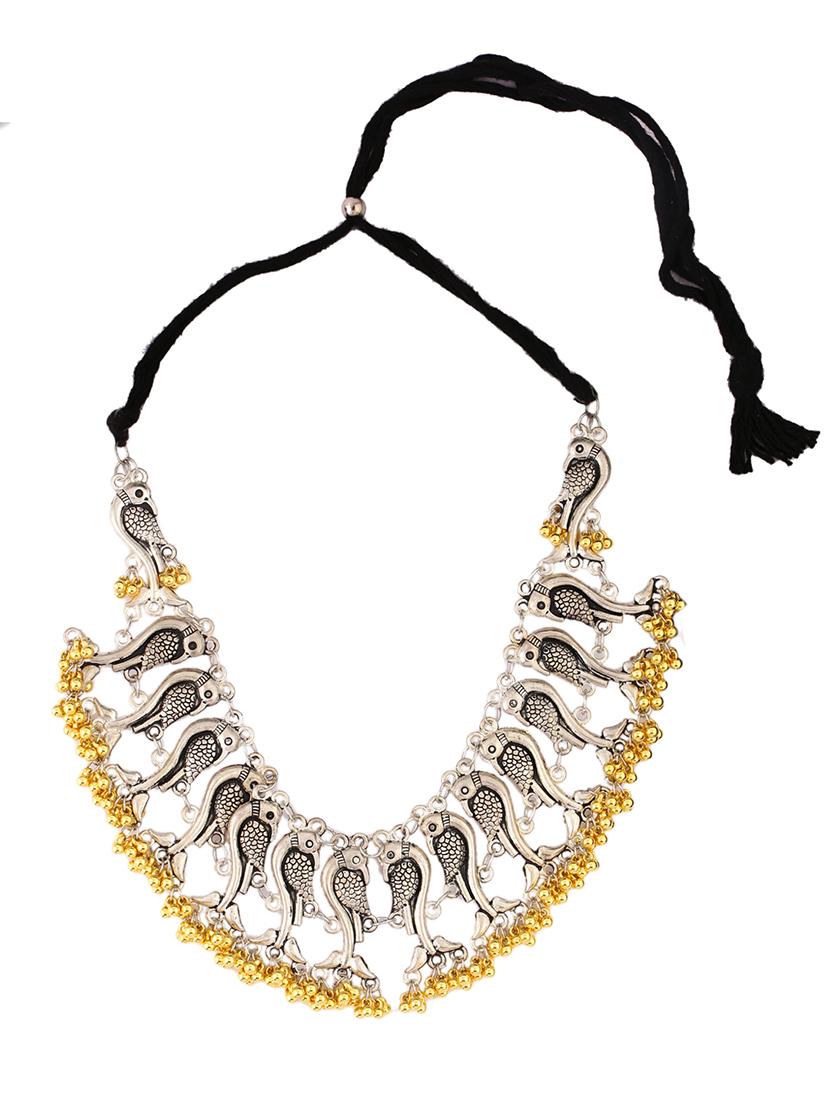 women oxidised elegant silver collar necklace with earrings - 21635050 - Standard Image - 1
