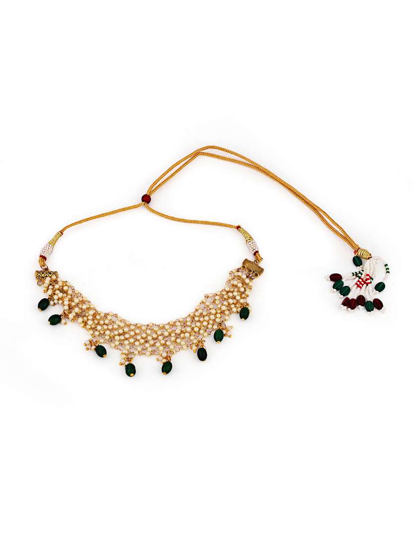 women pearl gold plated collar necklace with earrings - 21635051 -  Standard Image - 1