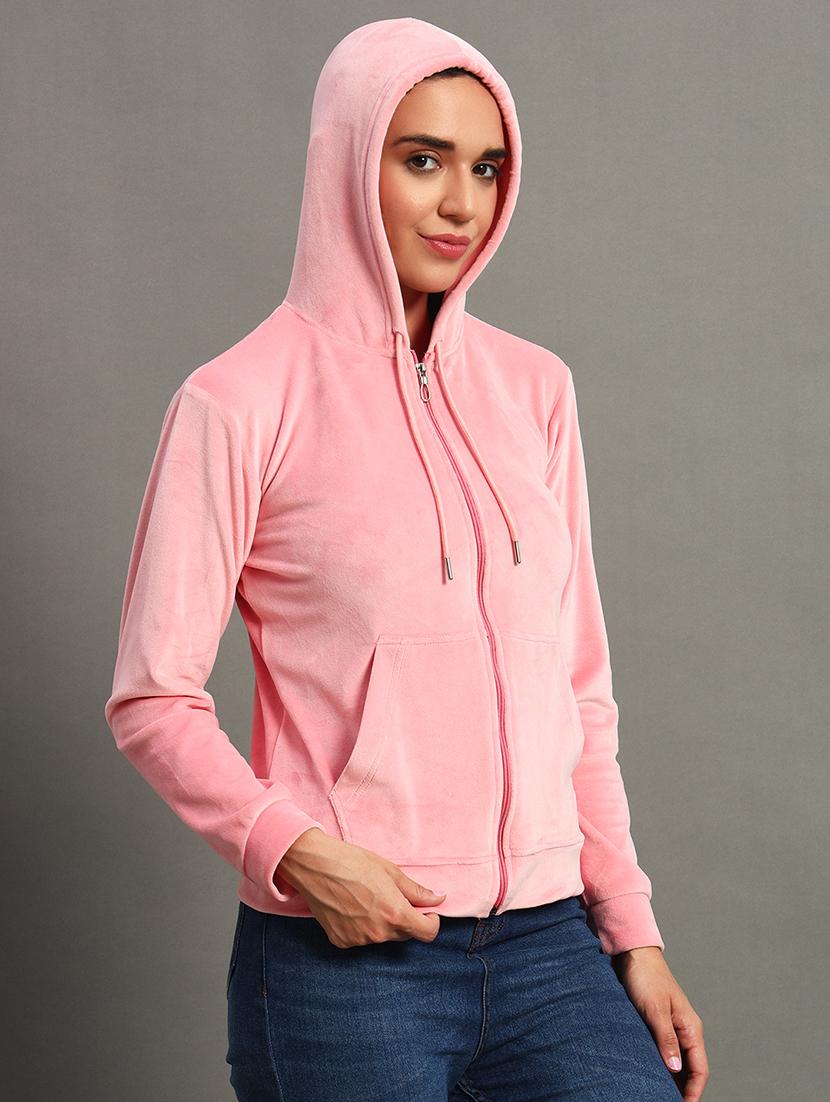 women plain hooded zipper sweatshirt - 21635058 - Standard Image - 1
