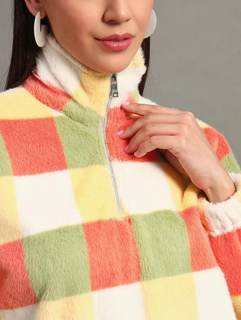 women checkered high neck sweatshirt - 21635067 - Standard Image - 4