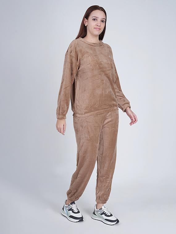 women brown solid round neck pyjama set - 21635398 - Standard Image - 1