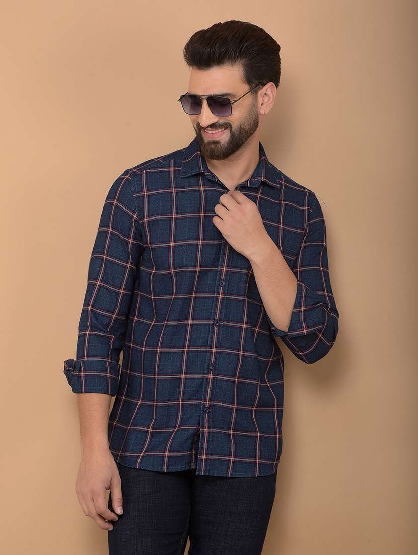 men checkered long sleeve casual shirt