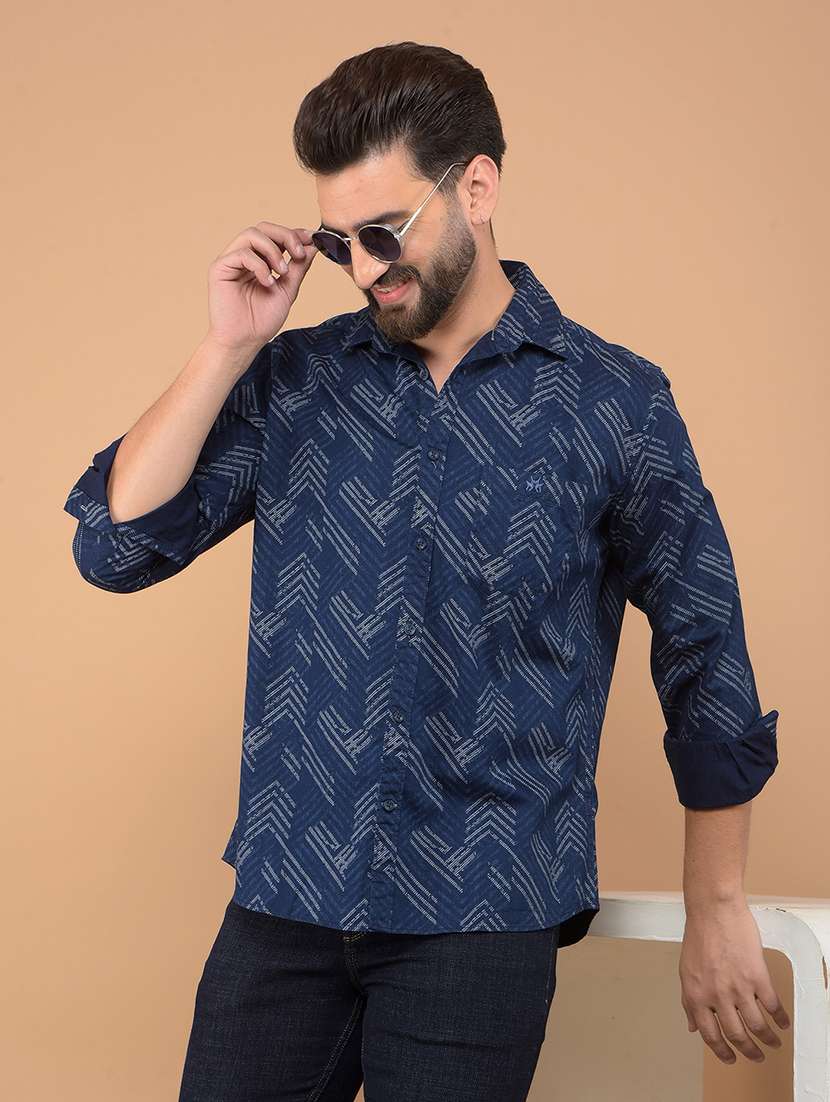 men long sleeves printed casual shirt