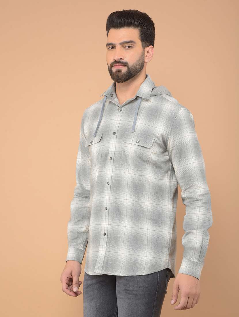 men checkered long sleeve casual shirt
