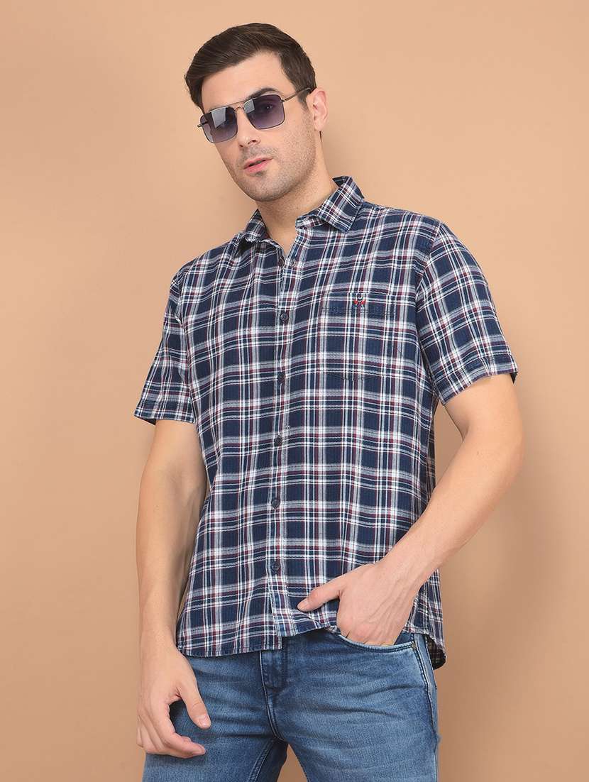 men checkered short sleeve casual shirt