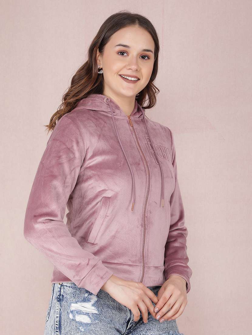 women solid zipper long sleeve sweatshirt - 21635670 - Standard Image - 1