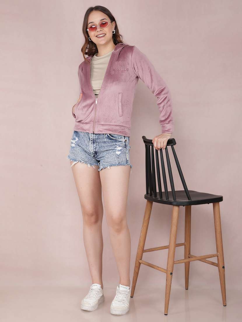 women solid zipper long sleeve sweatshirt - 21635670 - Standard Image - 4