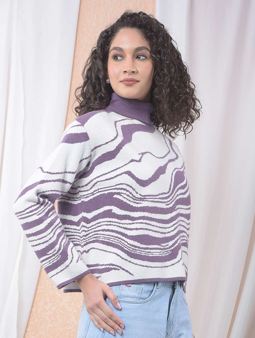 women abstract print high neck crop pullover - 21635727 -  Standard Image - 1