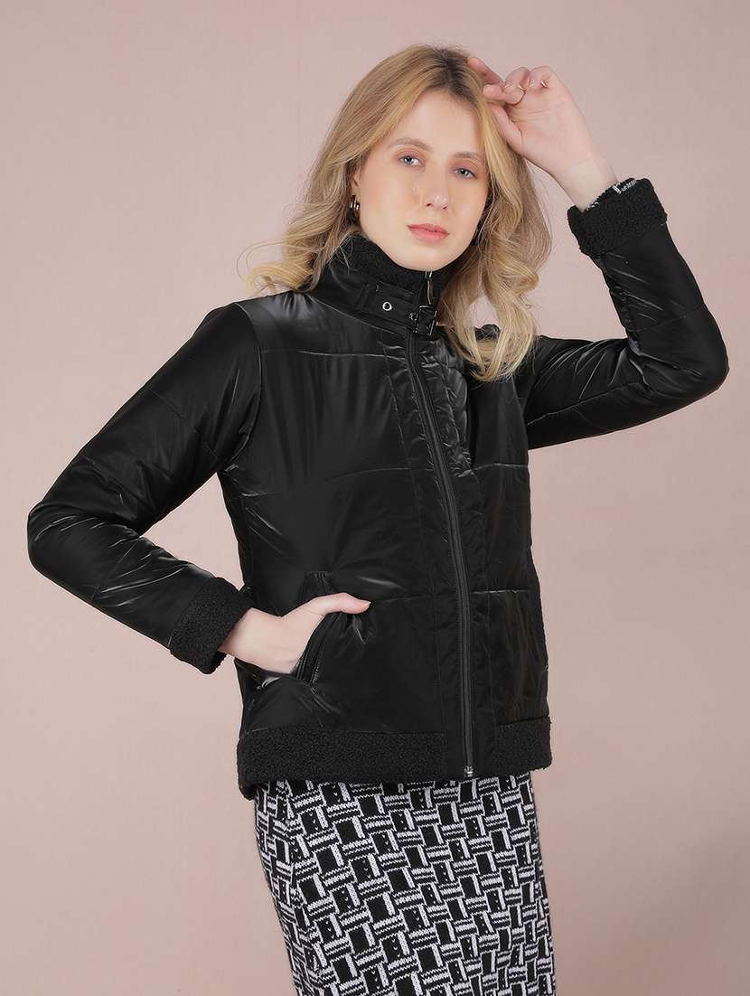 women long sleeves solid quilted jacket