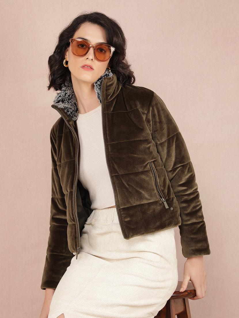 women long sleeves solid quilted jacket - 21635740 - Standard Image - 1