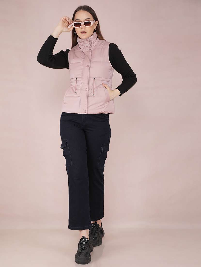 women solid sleeveless bomber jacket - 21635746 - Standard Image - 4