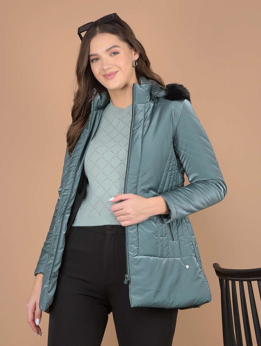 women solid long sleeve hooded quilted jacket - 21635749 -  Standard Image - 1