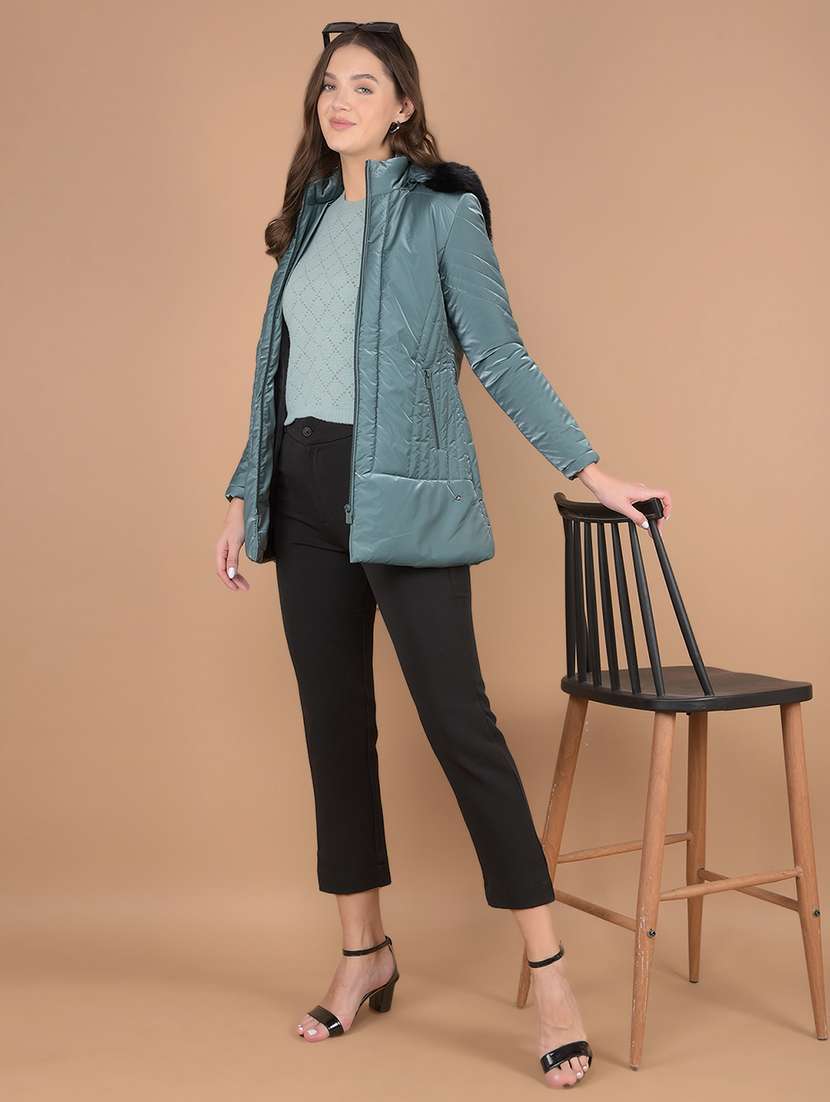 women solid long sleeve hooded quilted jacket - 21635749 -  Standard Image - 4