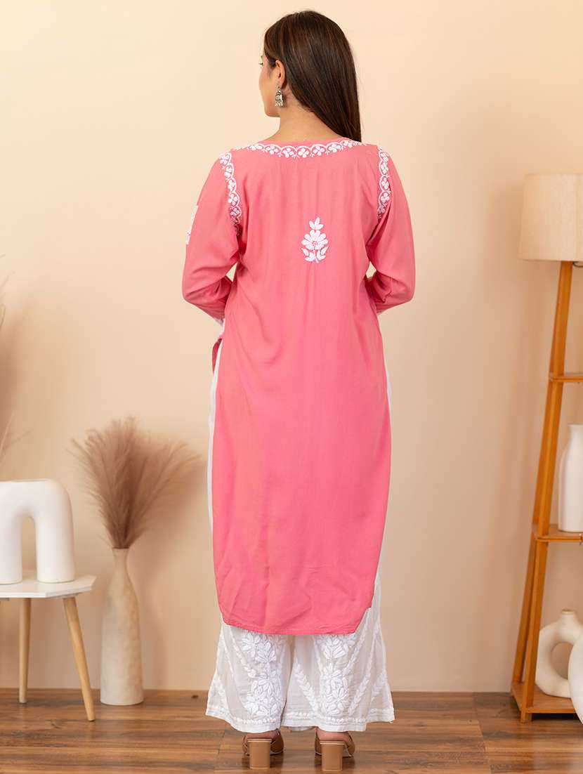 women solid with work straight chikankari kurta - 21635771 - Standard Image - 1