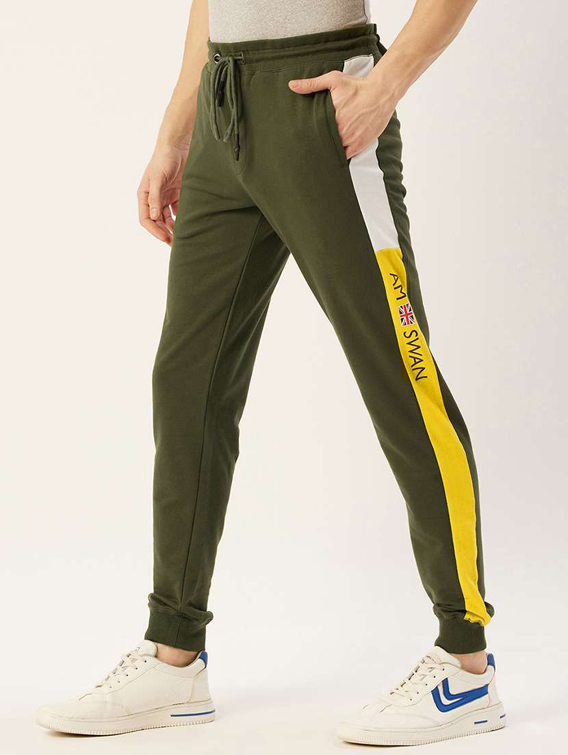 men olive color block joggers - 21636119 -  Standard Image - 1