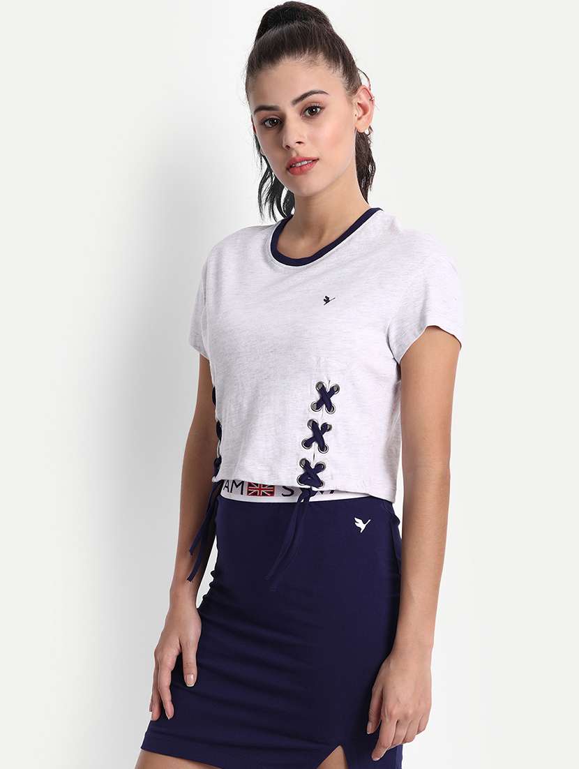 women solid round neck crop top - 21636150 -  Standard Image - 1