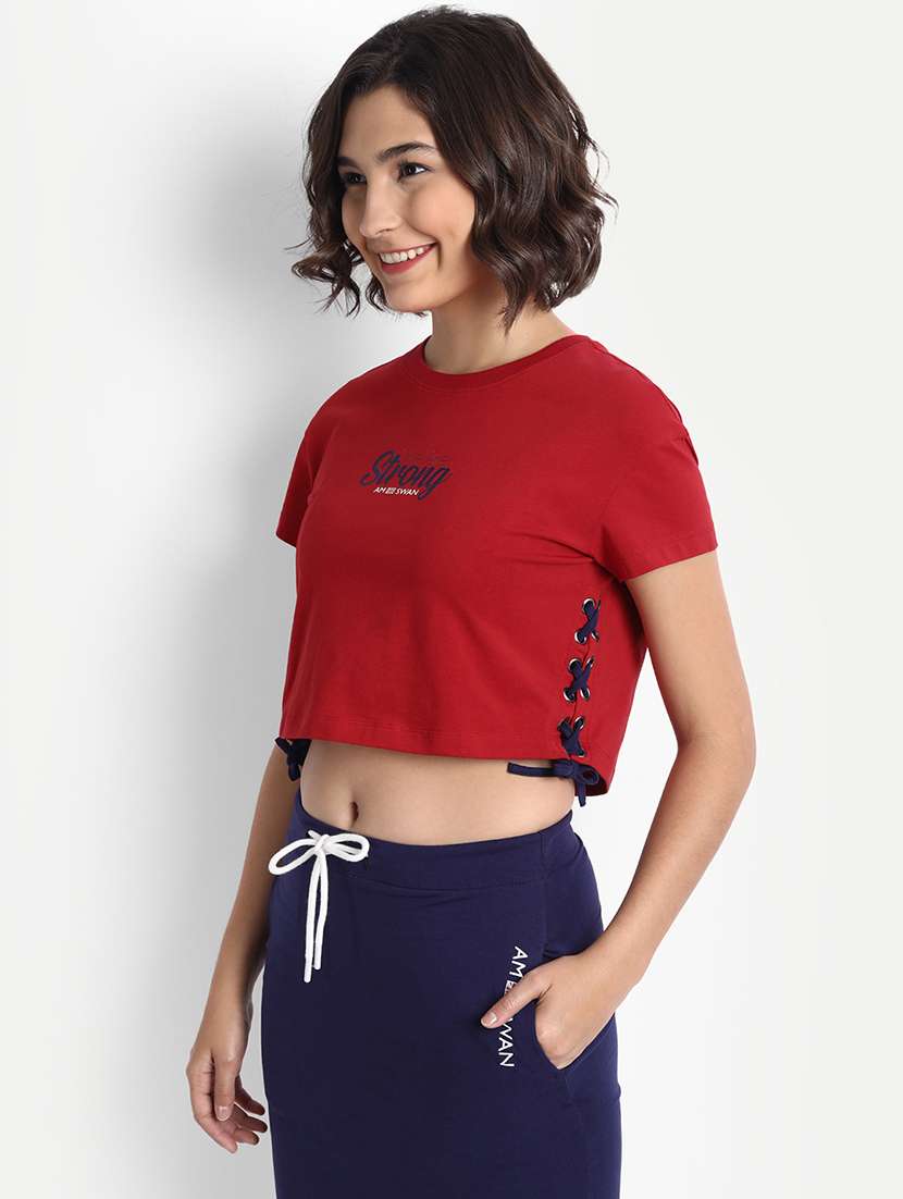 women round neck typographic printed crop top - 21636152 -  Standard Image - 1