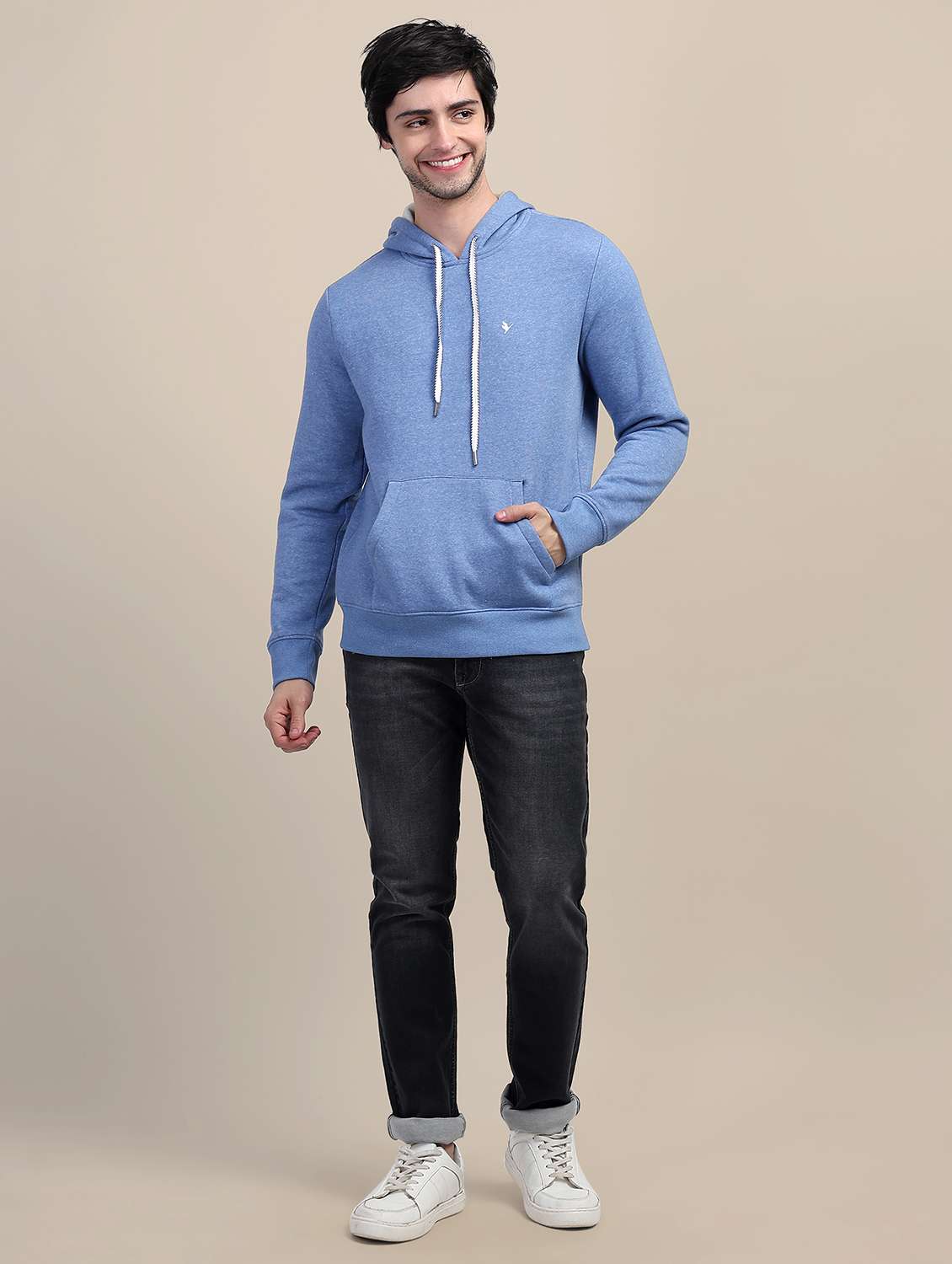 men solid long sleeve hooded sweatshirt - 21636186 -  Standard Image - 4