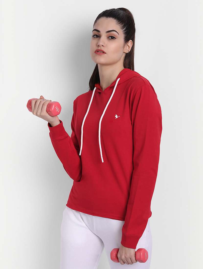 women plain long sleeve hood neck sweatshirt - 21636192 -  Standard Image - 1