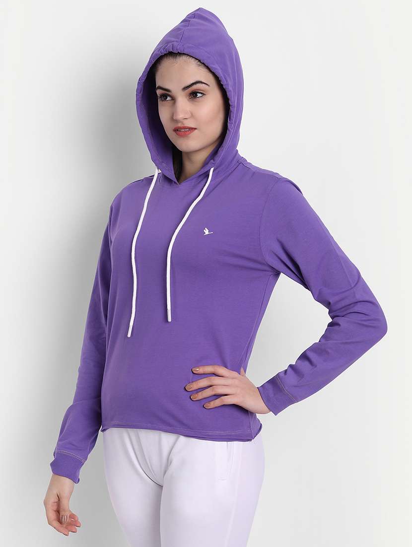 women plain long sleeve hood neck sweatshirt - 21636194 -  Standard Image - 1