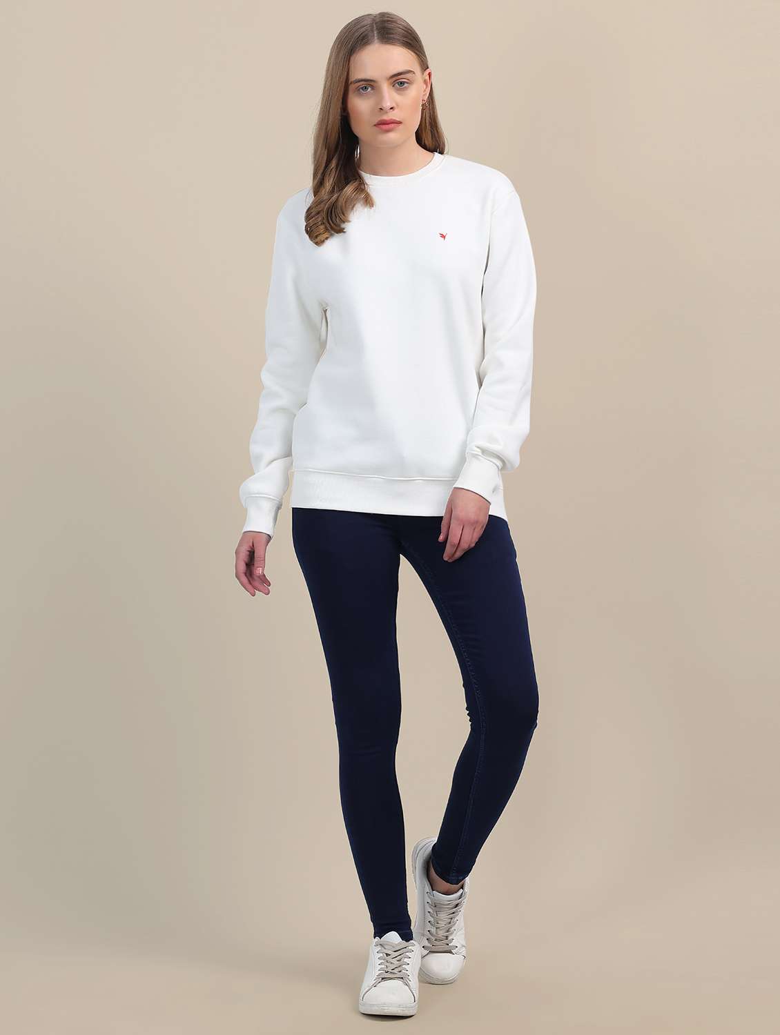 women solid crew neck sweatshirt - 21636195 -  Standard Image - 4