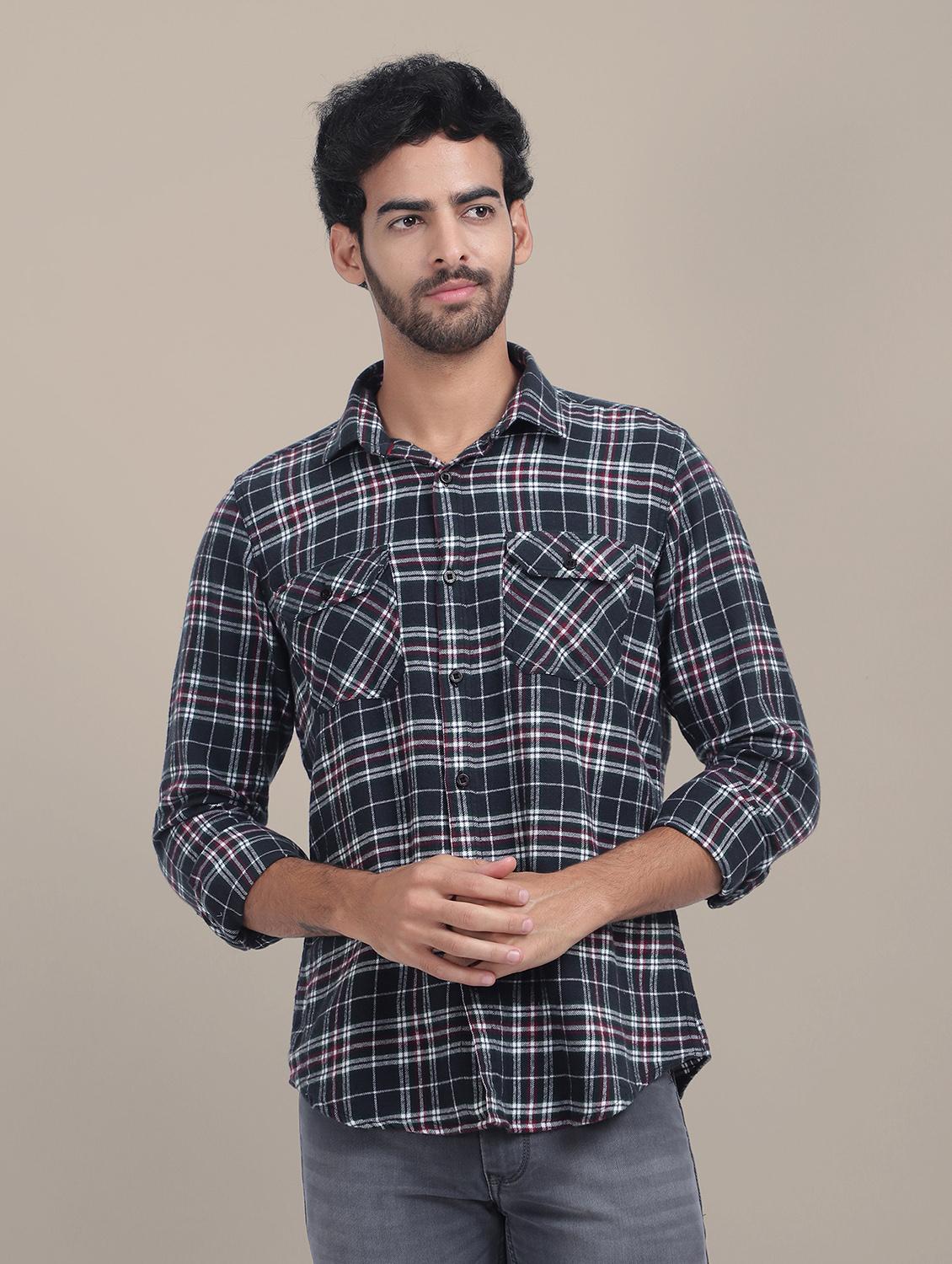 men regular fit checkered double pocket casual shirt - 21636338 - Zoom Image - 0